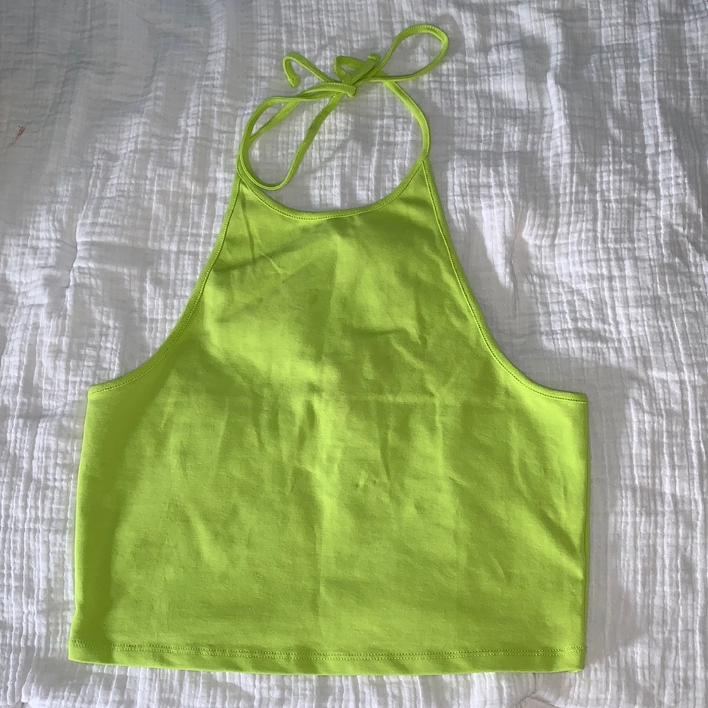 H&M backless bright green crop top